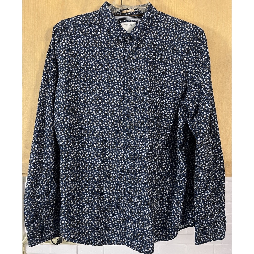 Denim & Flower LS Button Down XL Blue/Brown Blue Print
